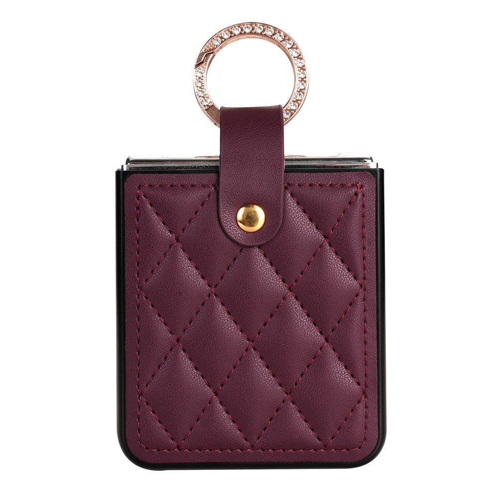 CSJ-P2 For Samsung Galaxy Z Flip7 FE 5G / Z Flip6 5G / Z Flip5 5G Case Stitching Leather Phone Cover Ring Kickstand - Wine Red