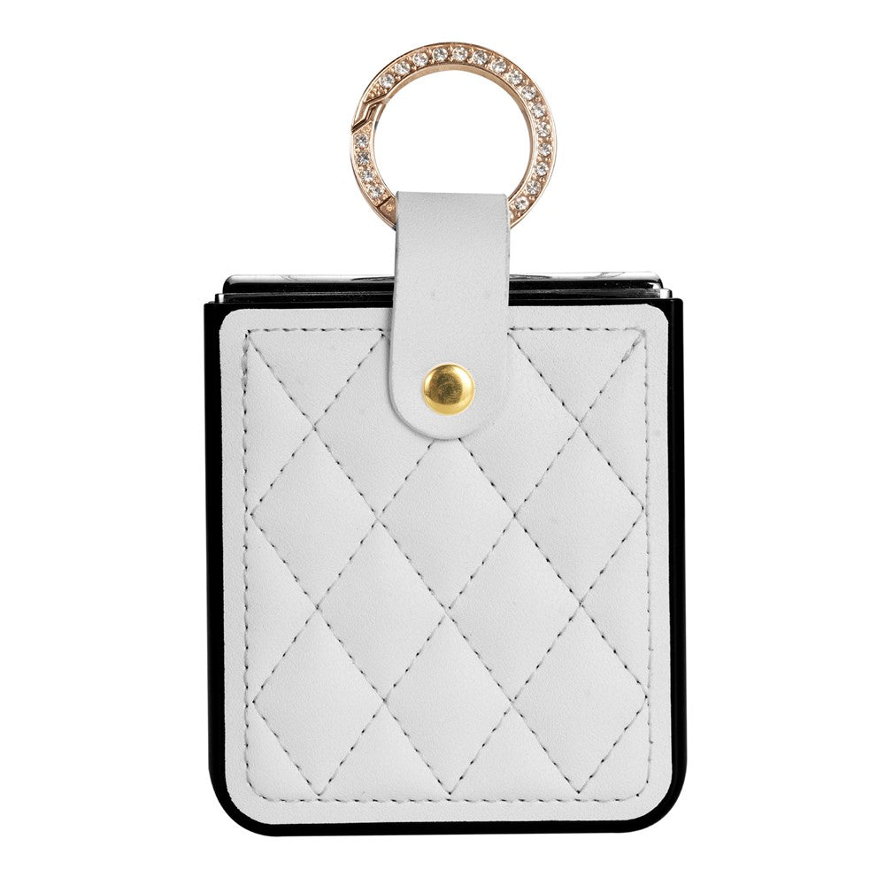 CSJ-P2 For Samsung Galaxy Z Flip7 FE 5G / Z Flip6 5G / Z Flip5 5G Case Stitching Leather Phone Cover Ring Kickstand - White