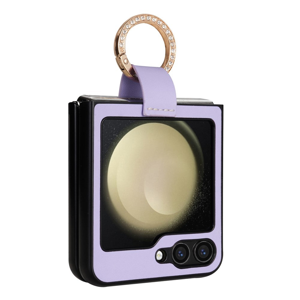 CSJ-P2 For Samsung Galaxy Z Flip7 FE 5G / Z Flip6 5G / Z Flip5 5G Case Stitching Leather Phone Cover Ring Kickstand - Light Purple