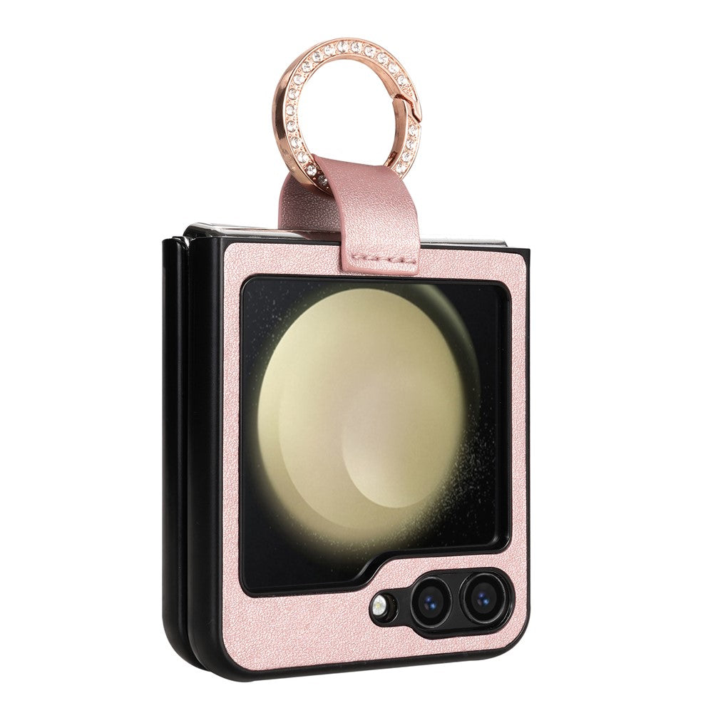 CSJ-P2 For Samsung Galaxy Z Flip7 FE 5G / Z Flip6 5G / Z Flip5 5G Case Stitching Leather Phone Cover Ring Kickstand - Rose Gold