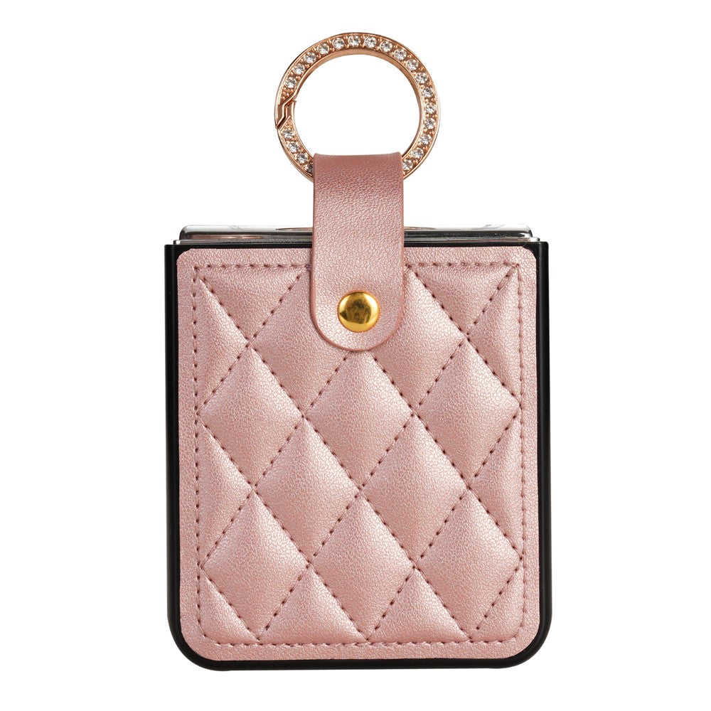 CSJ-P2 For Samsung Galaxy Z Flip7 FE 5G / Z Flip6 5G / Z Flip5 5G Case Stitching Leather Phone Cover Ring Kickstand - Rose Gold