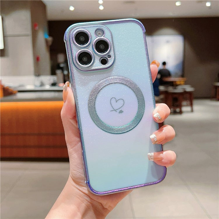 For iPhone 16 Pro Magnetic Case TPU Gradient Electroplated Phone Cover - Colorful Blue