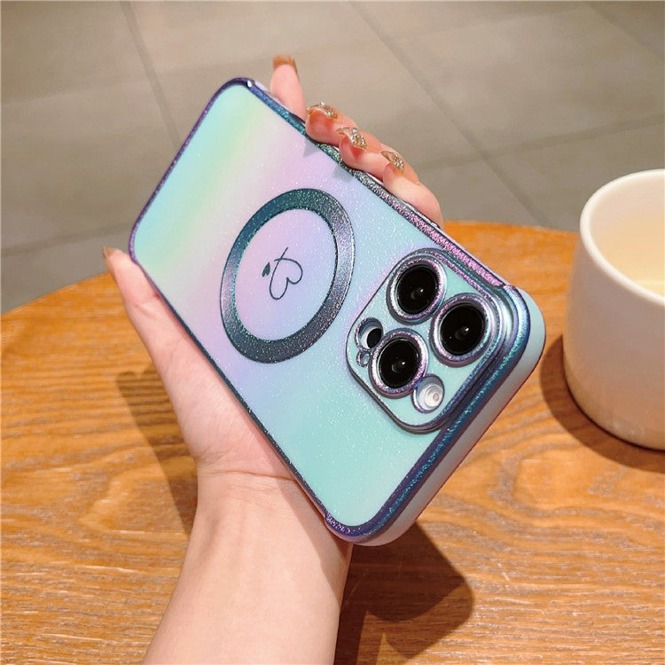 For iPhone 16 Pro Magnetic Case TPU Gradient Electroplated Phone Cover - Colorful Blue