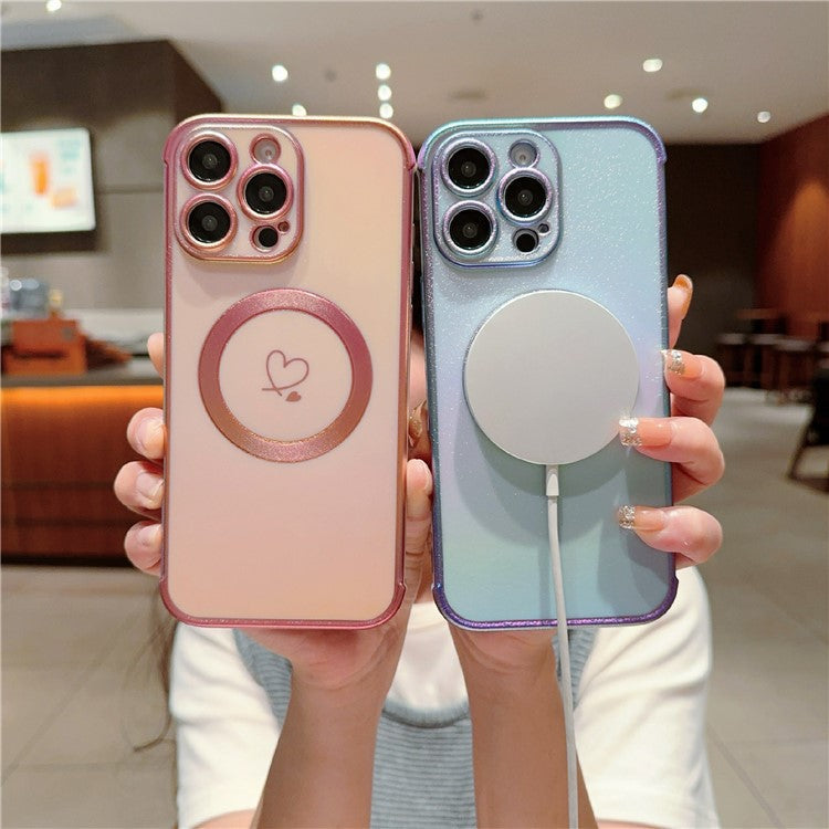 For iPhone 16 Pro Magnetic Case TPU Gradient Electroplated Phone Cover - Colorful Blue