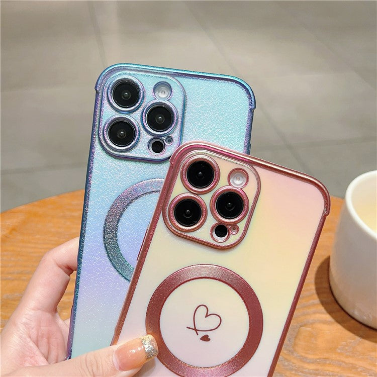 For iPhone 16 Pro Magnetic Case TPU Gradient Electroplated Phone Cover - Colorful Blue