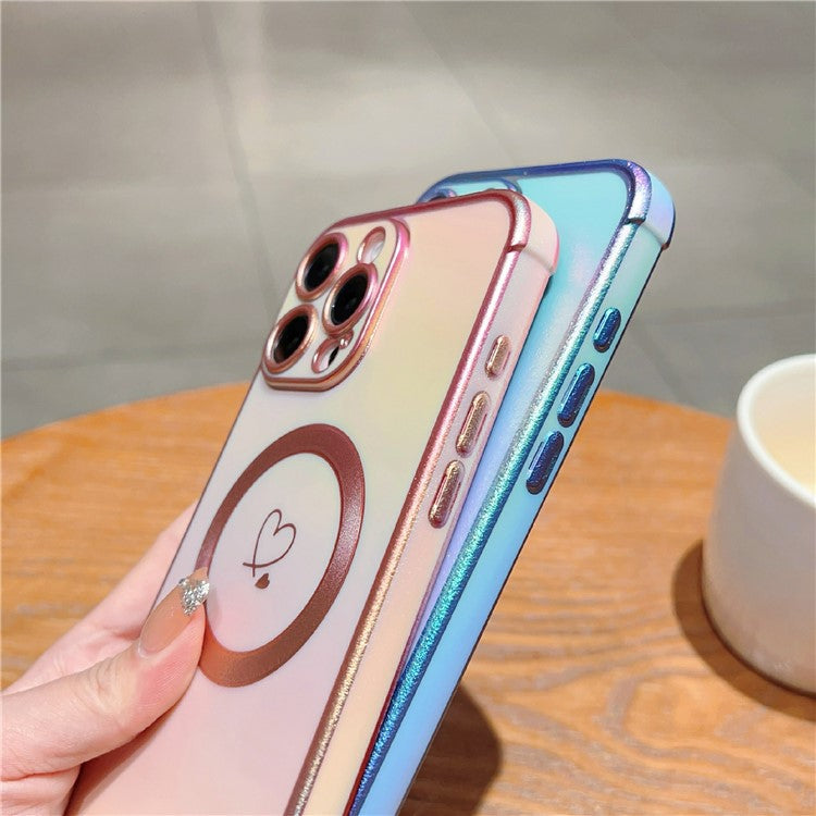 For iPhone 16 Pro Magnetic Case TPU Gradient Electroplated Phone Cover - Colorful Blue