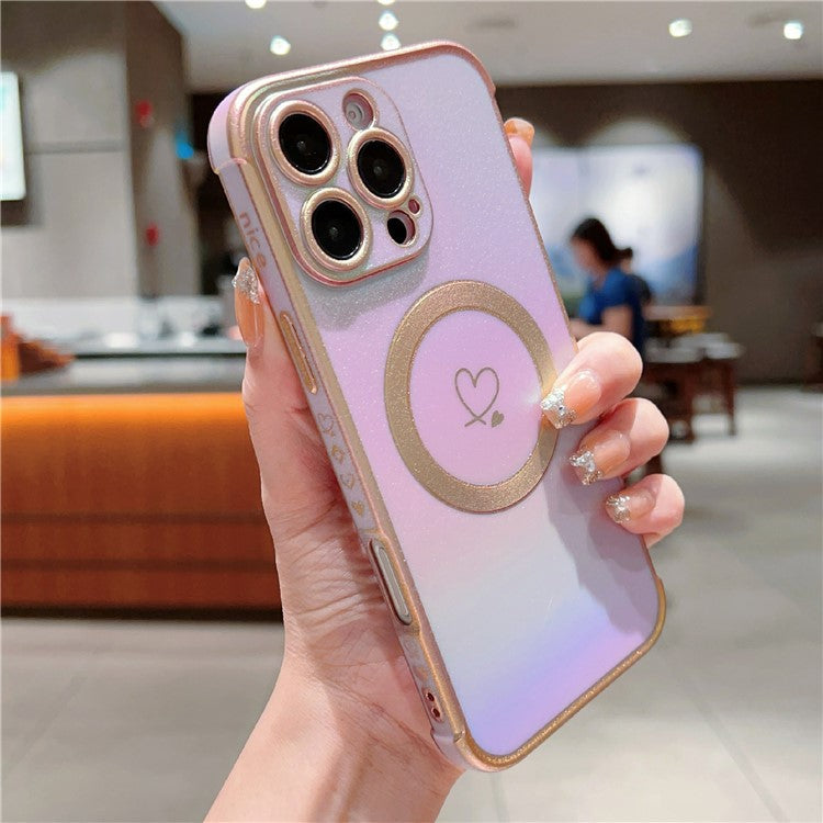 For iPhone 16 Pro Magnetic Case TPU Gradient Electroplated Phone Cover - Colorful Purple