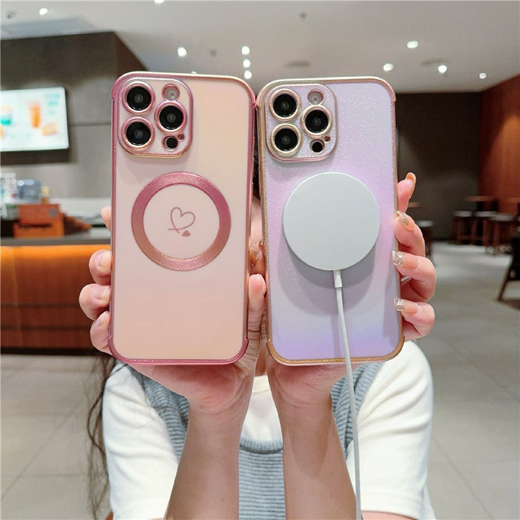 For iPhone 16 Pro Magnetic Case TPU Gradient Electroplated Phone Cover - Colorful Purple