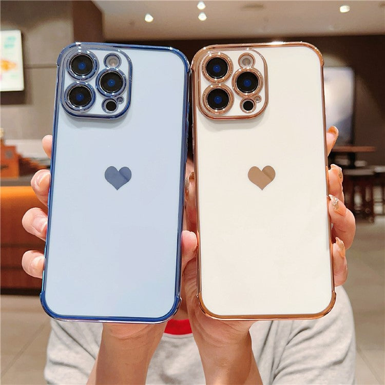 For iPhone 16 Pro TPU Case Cute Side Love Heart Electroplated Design Phone Cover - Blue