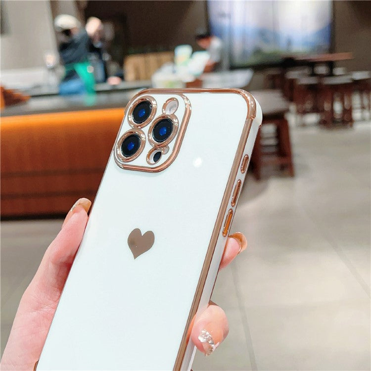For iPhone 16 Pro TPU Case Cute Side Love Heart Electroplated Design Phone Cover - Blue