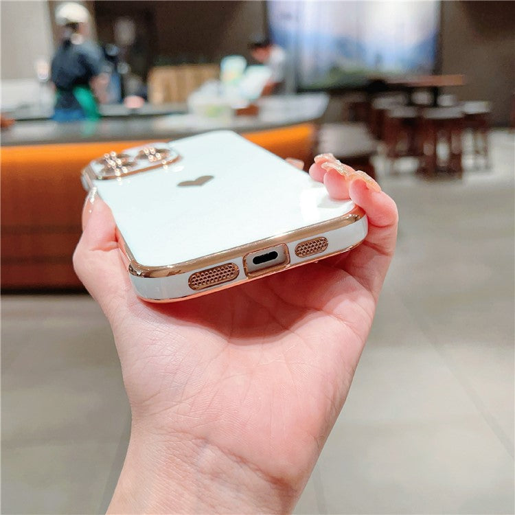 For iPhone 16 Pro TPU Case Cute Side Love Heart Electroplated Design Phone Cover - Blue