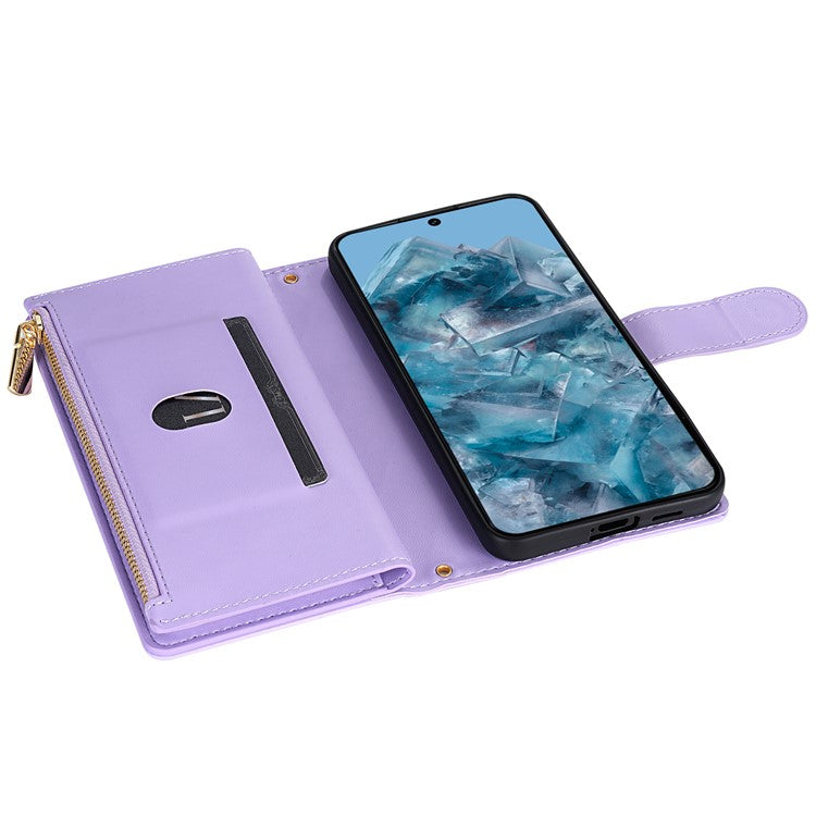 CSJ-P2 For Google Pixel 8 Pro Case Rhombus Stitching Design Leather Wallet Phone Cover with Long / Short Strap - Light Purple