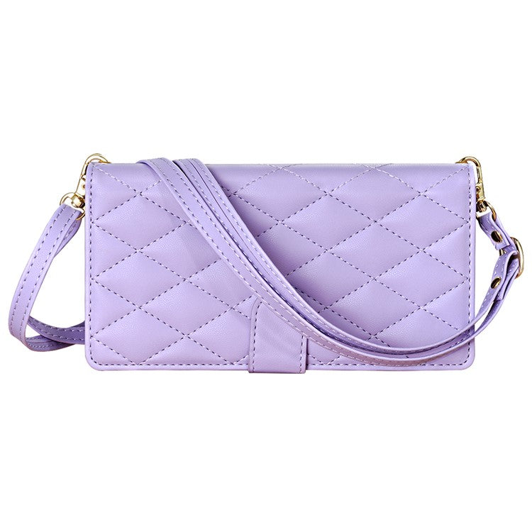 CSJ-P2 For Google Pixel 8 Pro Case Rhombus Stitching Design Leather Wallet Phone Cover with Long / Short Strap - Light Purple