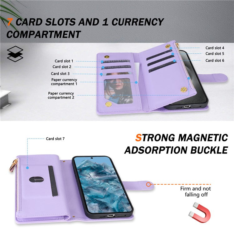 CSJ-P2 For Google Pixel 8 Pro Case Rhombus Stitching Design Leather Wallet Phone Cover with Long / Short Strap - Light Purple