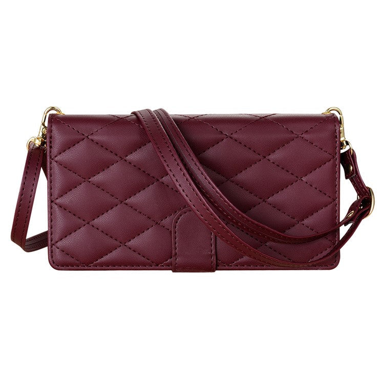 CSJ-P2 For Google Pixel 8 Pro Case Rhombus Stitching Design Leather Wallet Phone Cover with Long / Short Strap - Wine Red