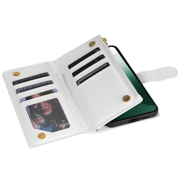 CSJ-P2 For Google Pixel 8 Pro Case Rhombus Stitching Design Leather Wallet Phone Cover with Long / Short Strap - White