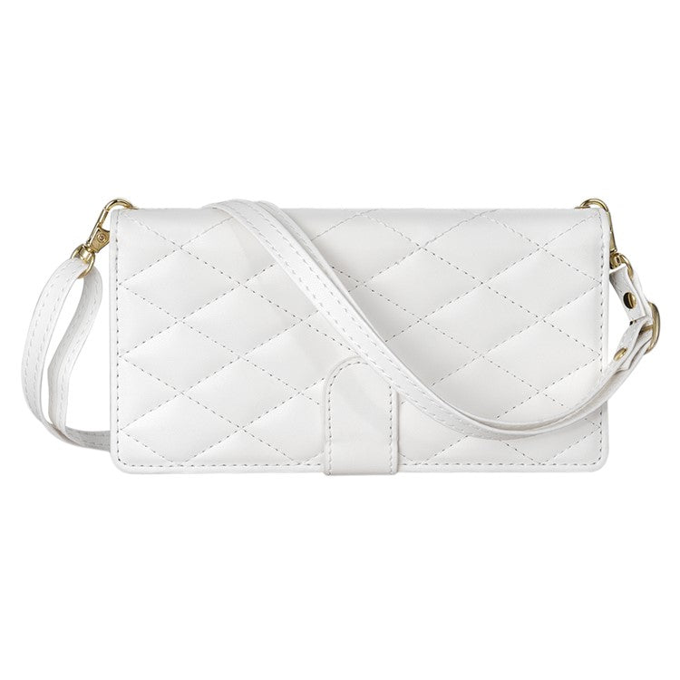 CSJ-P2 For Google Pixel 8 Pro Case Rhombus Stitching Design Leather Wallet Phone Cover with Long / Short Strap - White