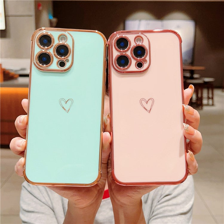 For iPhone 16 Pro Case Electroplating Soft TPU Phone Cover Hollow Love Heart - Pink