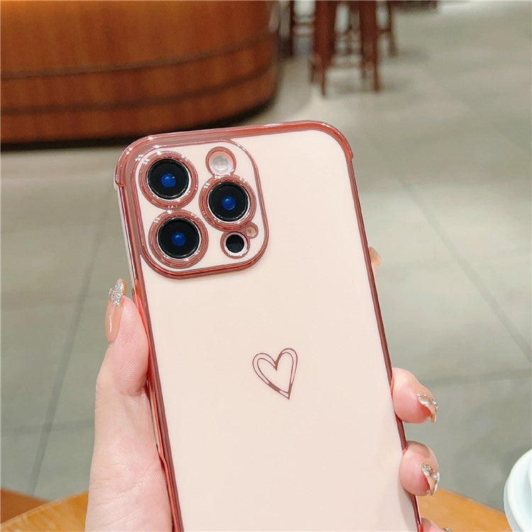 For iPhone 16 Pro Case Electroplating Soft TPU Phone Cover Hollow Love Heart - Pink
