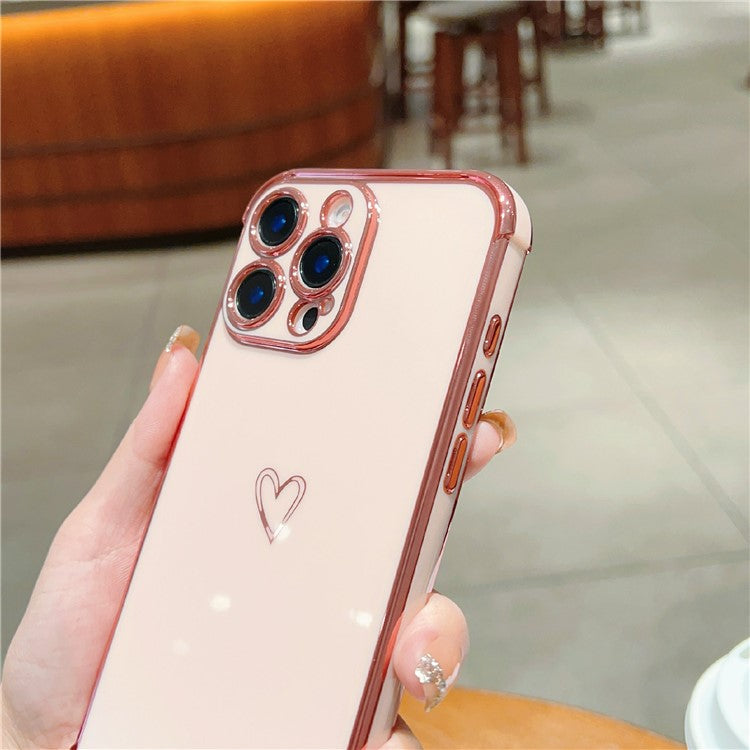 For iPhone 16 Pro Case Electroplating Soft TPU Phone Cover Hollow Love Heart - Pink