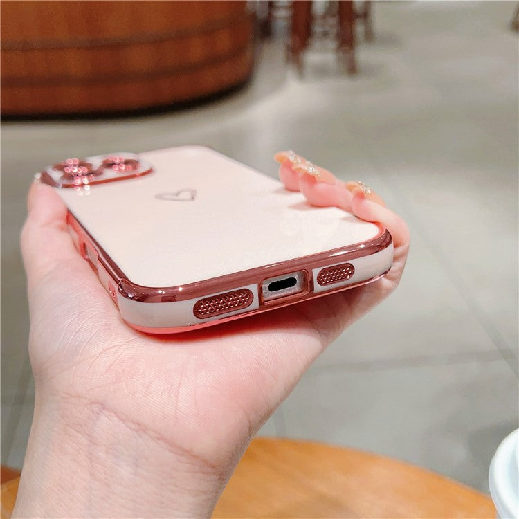 For iPhone 16 Pro Case Electroplating Soft TPU Phone Cover Hollow Love Heart - Pink