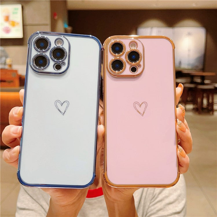 For iPhone 16 Pro Case Electroplating Soft TPU Phone Cover Hollow Love Heart - Purple