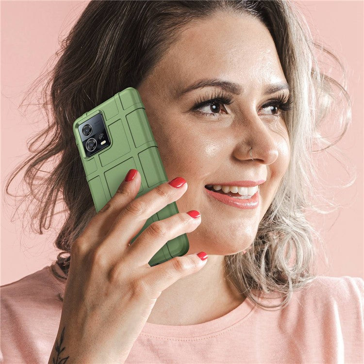 For Motorola Moto S30 Pro 5G Rugged Square Grid Protective Cover Thickened TPU Shockproof Phone Case - Green