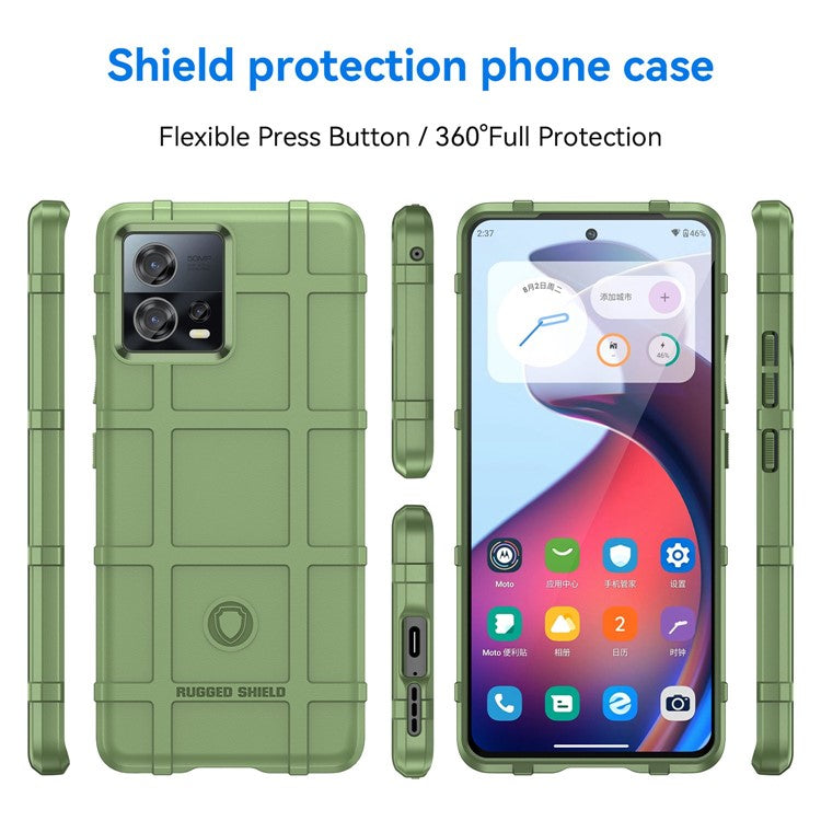 For Motorola Moto S30 Pro 5G Rugged Square Grid Protective Cover Thickened TPU Shockproof Phone Case - Green