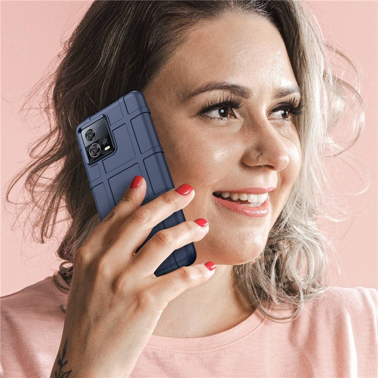 For Motorola Moto S30 Pro 5G Rugged Square Grid Protective Cover Thickened TPU Shockproof Phone Case - Blue