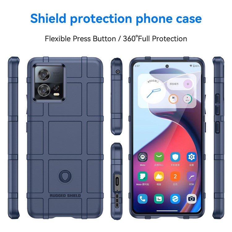 For Motorola Moto S30 Pro 5G Rugged Square Grid Protective Cover Thickened TPU Shockproof Phone Case - Blue