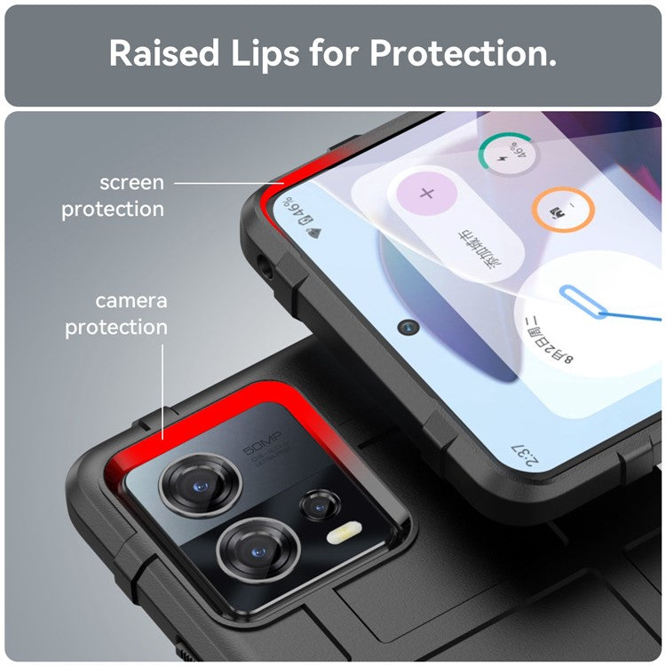 For Motorola Moto S30 Pro 5G Rugged Square Grid Protective Cover Thickened TPU Shockproof Phone Case - Black