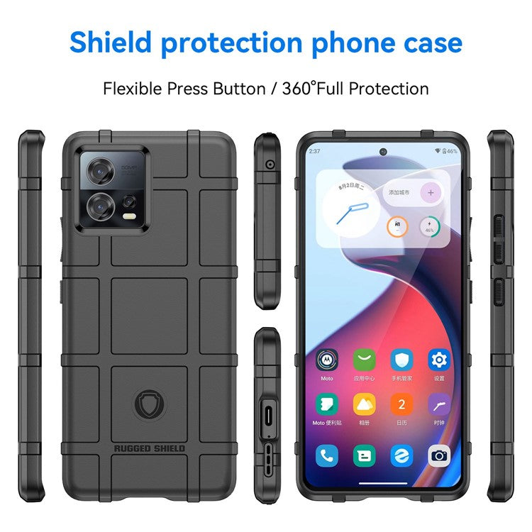 For Motorola Moto S30 Pro 5G Rugged Square Grid Protective Cover Thickened TPU Shockproof Phone Case - Black