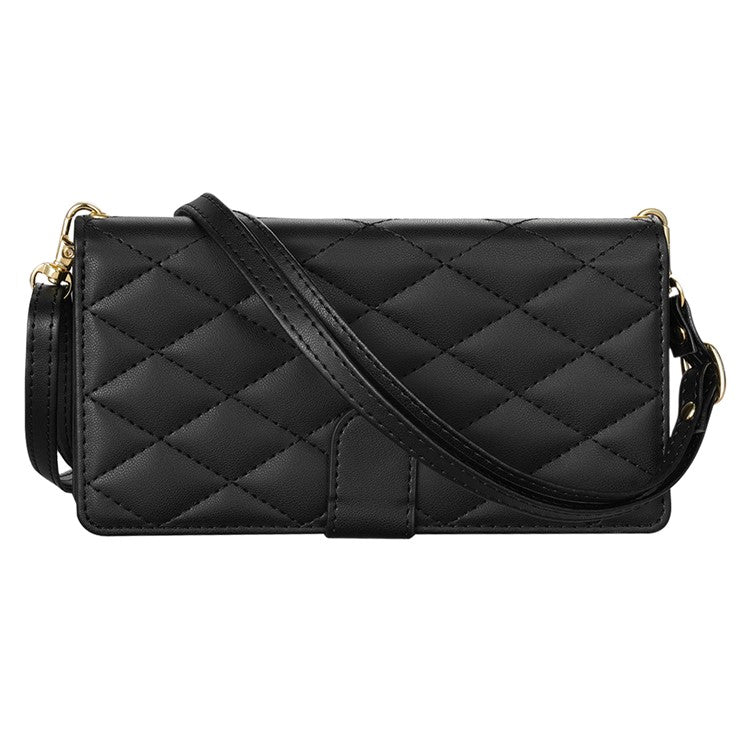 CSJ-P2 For iPhone 16 Pro Wallet Case Stitching Leather Phone Cover with Straps - Black