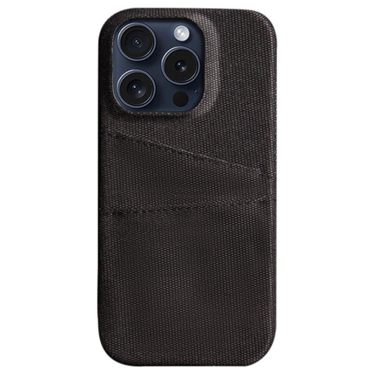 For iPhone 16 Pro Case Dual Card Slots Cloth Texture Hard PC Phone Cover - Black
