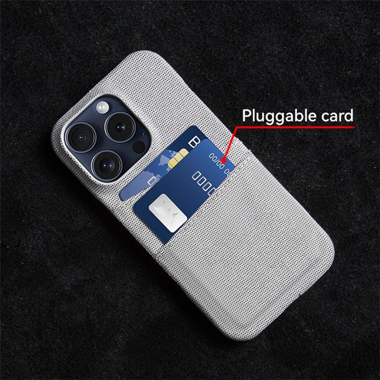 For iPhone 16 Pro Case Dual Card Slots Cloth Texture Hard PC Phone Cover - Brown