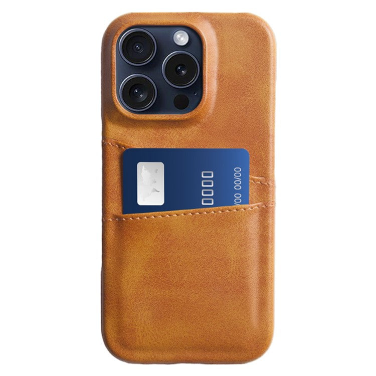 For iPhone 16 Pro Case Dual Card Slots PU Leather + Hard PC Phone Cover - Orange