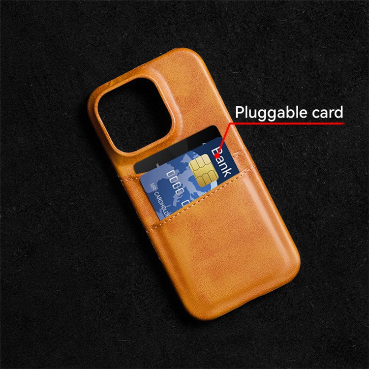 For iPhone 16 Pro Case Dual Card Slots PU Leather + Hard PC Phone Cover - Orange
