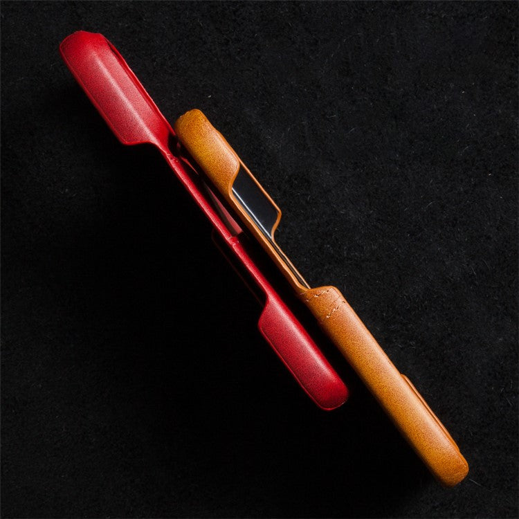 For iPhone 16 Pro Case Dual Card Slots PU Leather + Hard PC Phone Cover - Orange