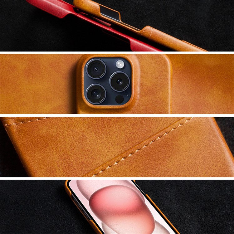 For iPhone 16 Pro Case Dual Card Slots PU Leather + Hard PC Phone Cover - Orange