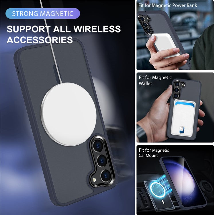 For Samsung Galaxy S23 Magnetic Phone Case PC+TPU Drop-proof Back Cover - Dark Blue