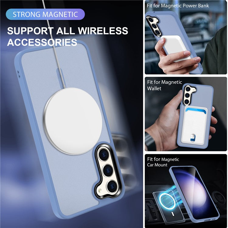 For Samsung Galaxy S23+ Magnetic Case TPU Frame Clear PC Back Hybrid Phone Cover - Baby Blue