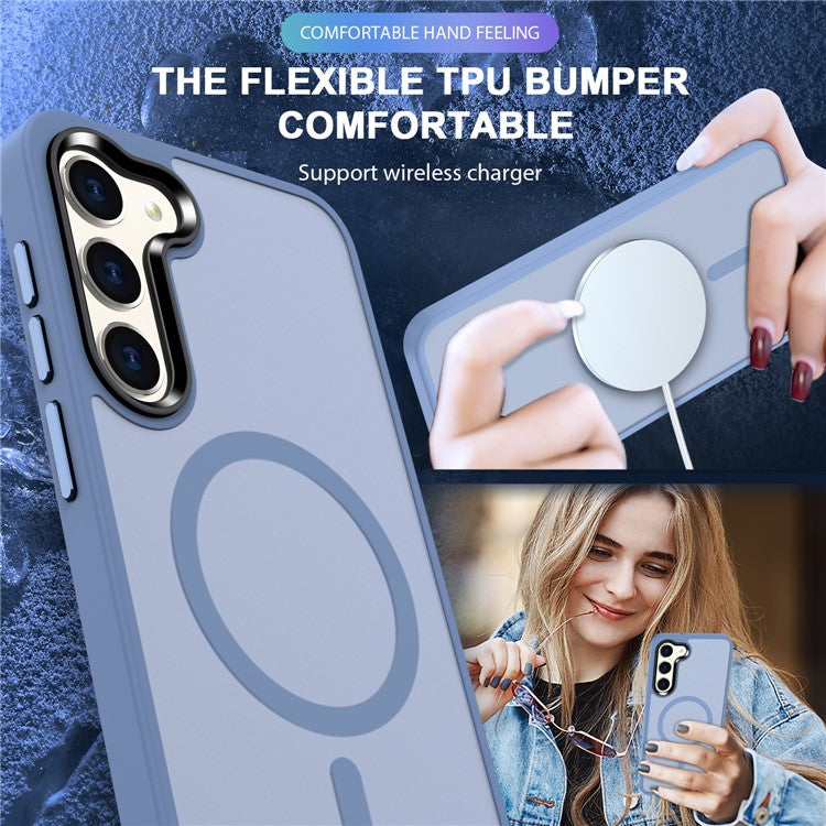 For Samsung Galaxy S23+ Magnetic Case TPU Frame Clear PC Back Hybrid Phone Cover - Baby Blue