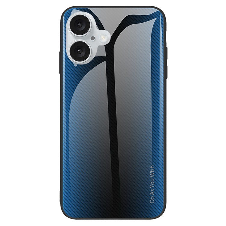 For iPhone 16 Wholesale Phone Case Carbon Fiber Texture Tempered Glass+TPU Cover - Baby Blue