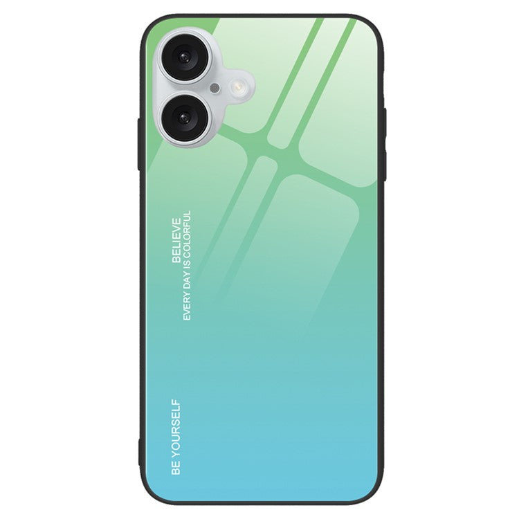 For iPhone 16 Case Tempered Glass+TPU Phone Cover Gradient Color - Cyan / Blue