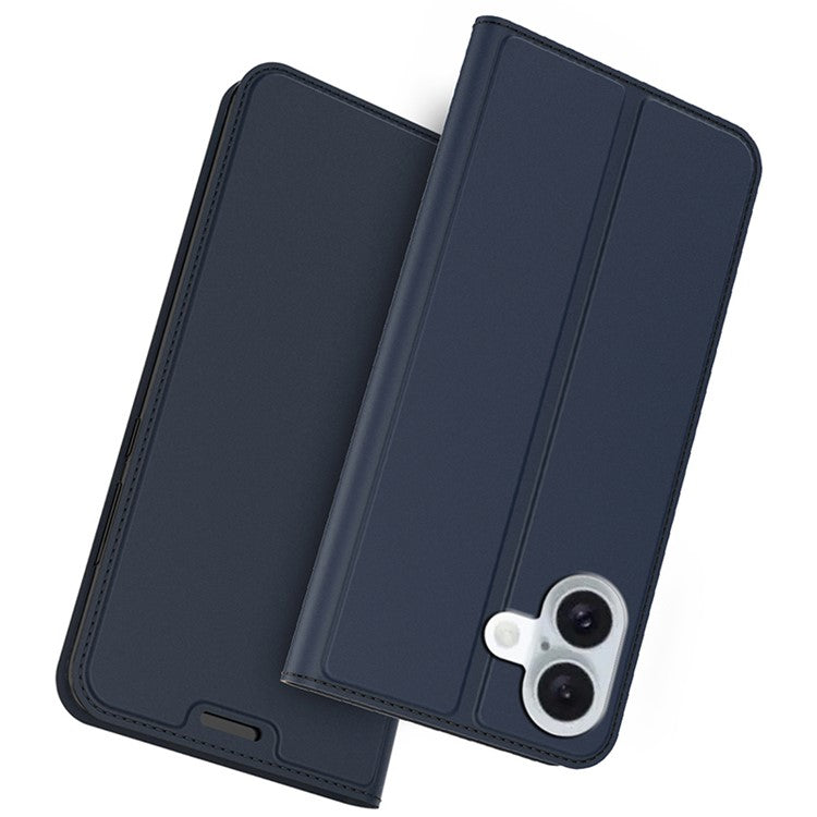 For iPhone 16 Case PU Leather Strong Magnetic Closure Phone Cover Folio Stand View Full Protection - Blue