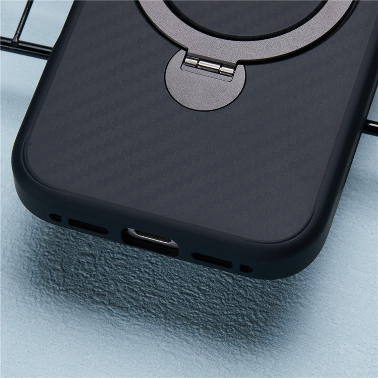 For iPhone 16 Case Carbon Fiber Texture Magnetic Ring Kickstand TPU+PC Phone Cover