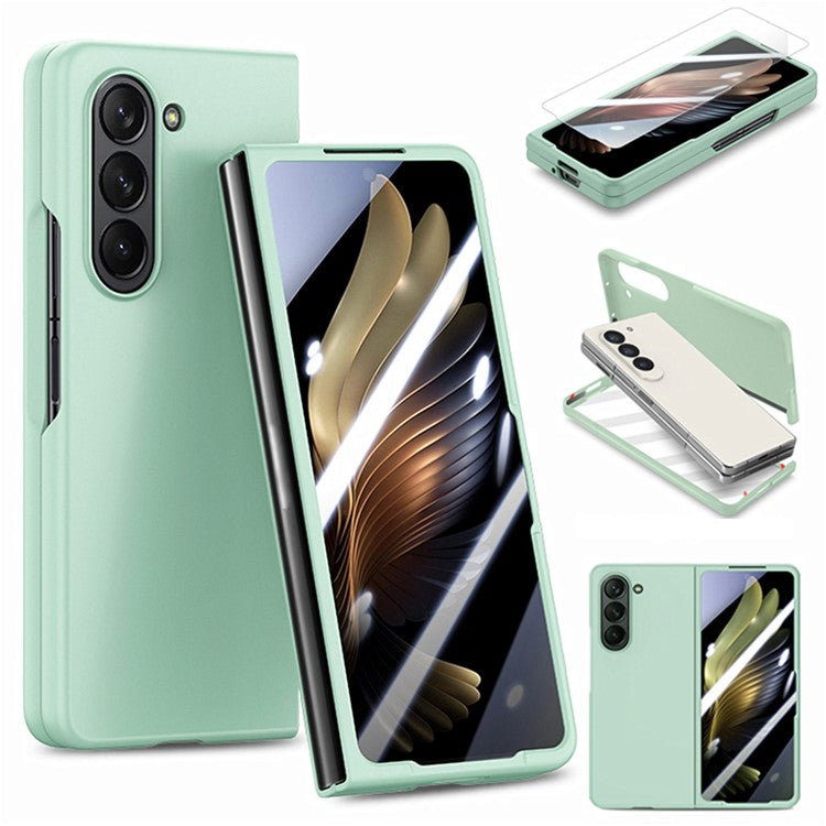 For Samsung Galaxy Z Fold6 5G Case Rubberized PC Phone Cover with Tempered Glass Film - Light Green