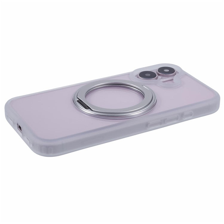 For iPhone 16 Plus Phone Case Ring Holder Kickstand PC+TPU Phone Cover - White