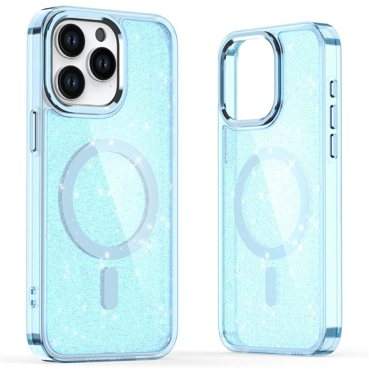 For iPhone 16 Pro Magnetic Case Glitter Design TPU+PC Phone Cover - Blue