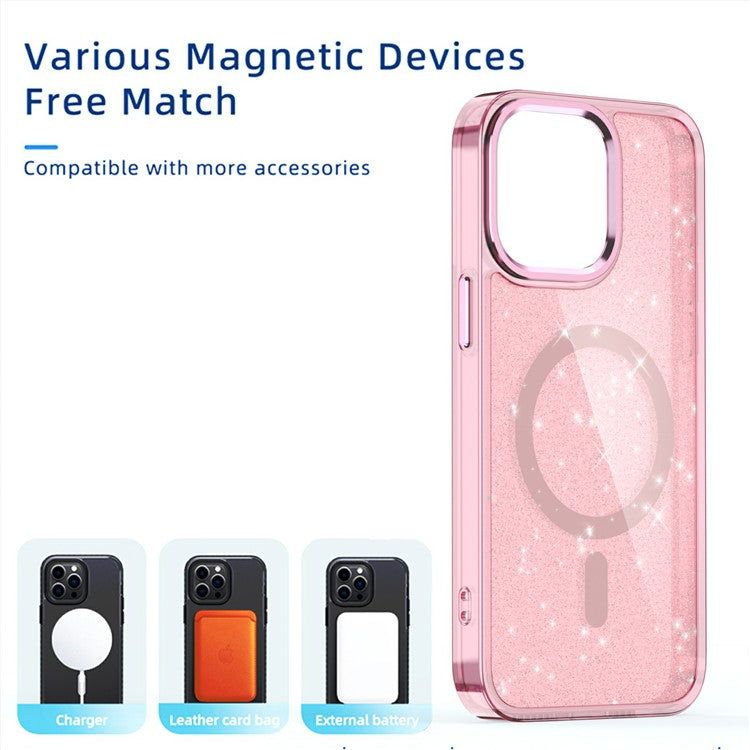 For iPhone 16 Pro Magnetic Case Glitter Design TPU+PC Phone Cover - Blue